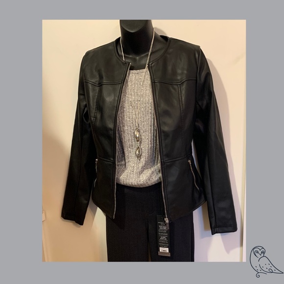 Black Tape Faux Leather Jacket, Tags on - Picture 3 of 8